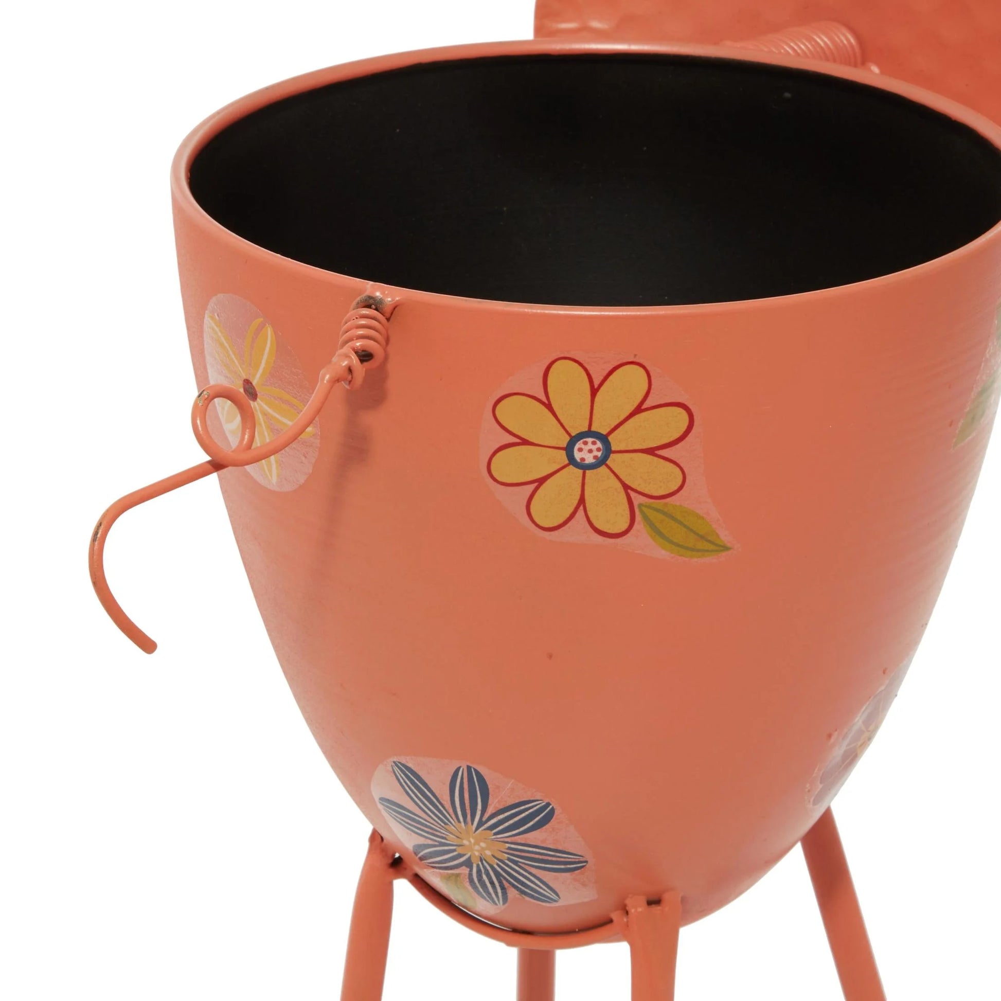 Pink Metal Pig Indoor Outdoor Planter with Floral Accents, 8" X 14" X 16"
